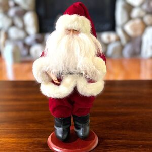 The Santas by Tina Mitchell Classic Red Santa Figurine on Wood Base 11.5 inches